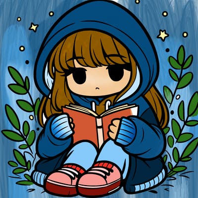 girl in oversized hoodie reading a book