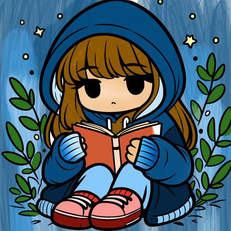 girl in oversized hoodie reading a book