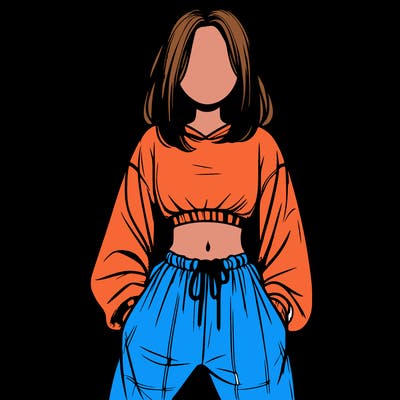 realistic girl faceless with baggy pants and a crop top