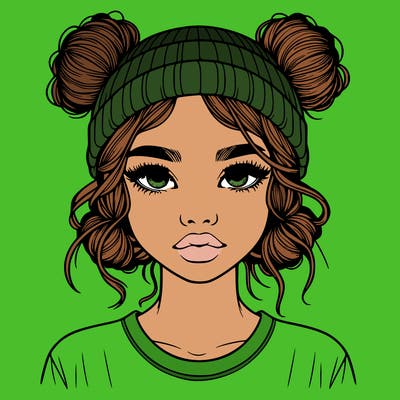 realistic girl with buns in her hair with a beanie on
