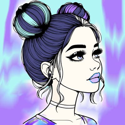 realistic girl with buns on the top of her head