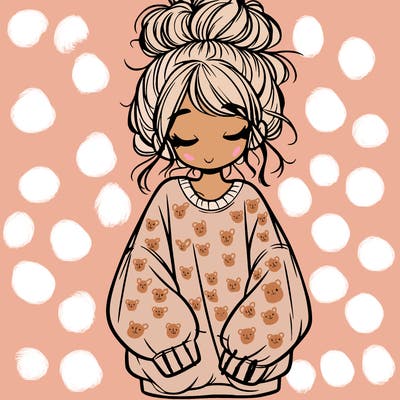 girl with baggy sweatshirt and messy bun