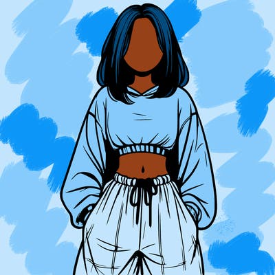 realistic girl faceless with baggy pants and a crop top