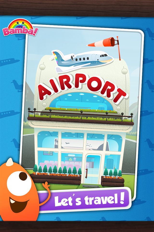 Bamba Airport - Cartoon airport terminal and airplane illustration for Bamba Airport kids app