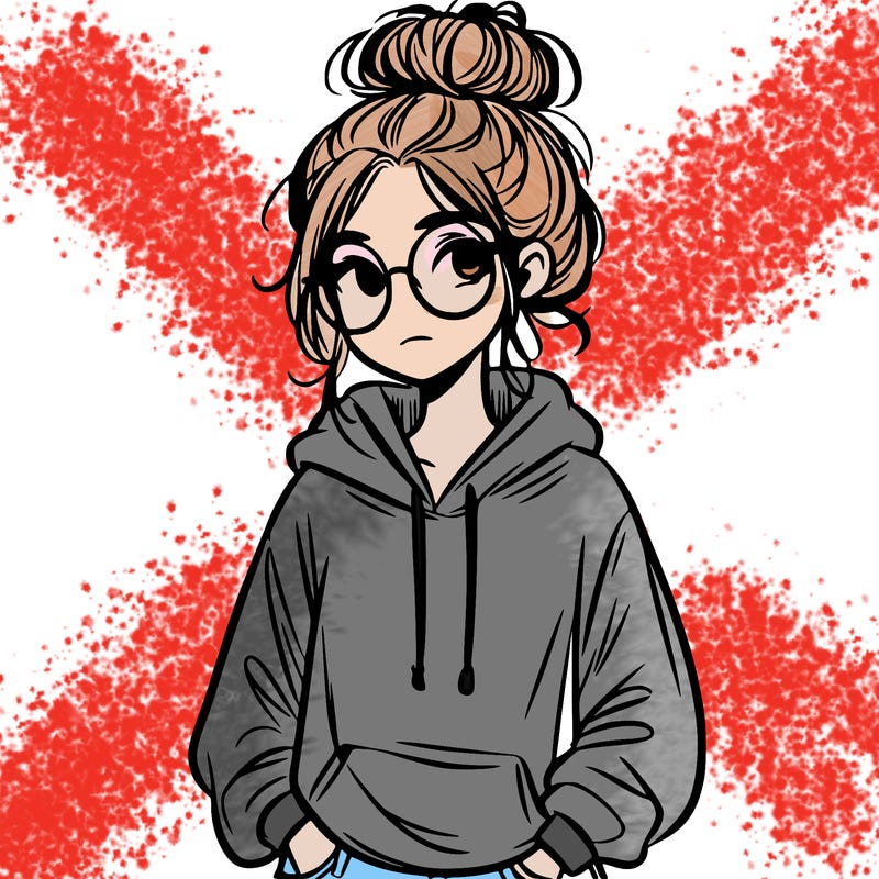 teen girl with a messy bun and glasses wearing a loose hoodie and jeans