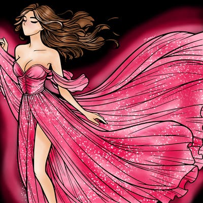 realistic woman in dress flowing the the wind