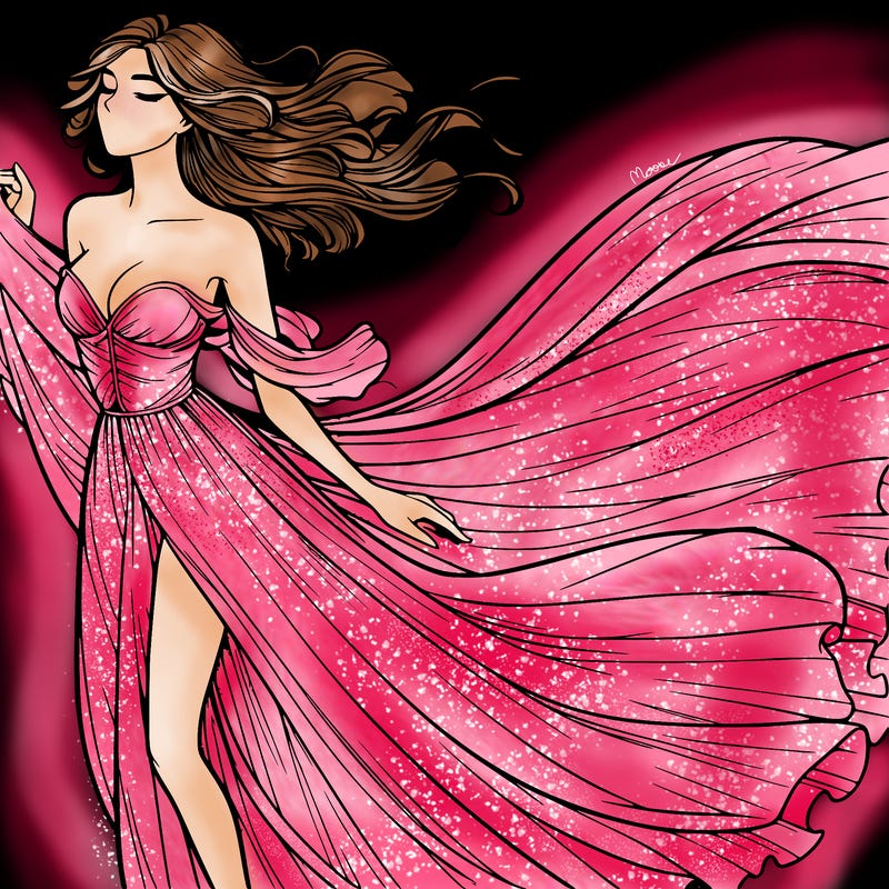 realistic woman in dress flowing the the wind