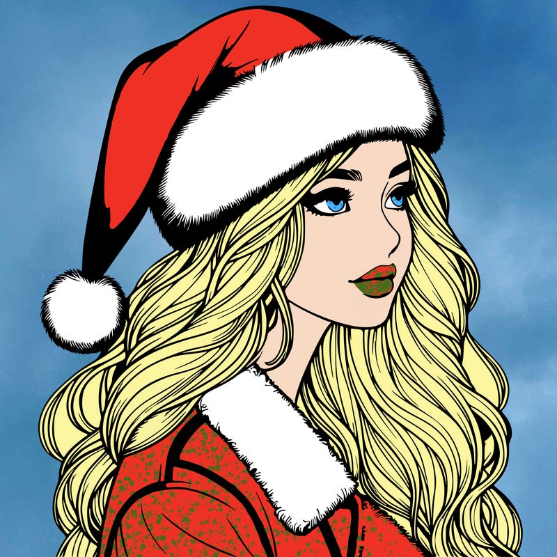 realistic girl in santa hat