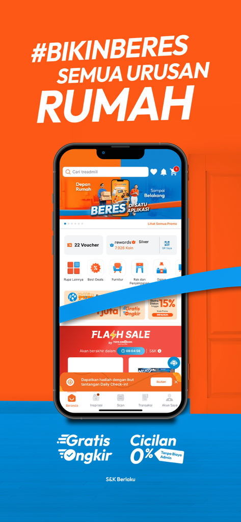 Interface of the ruparupa shopping app showing various home product categories and promotional banners.