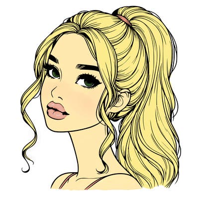 realistic girl with a ponytail on her hair and lips