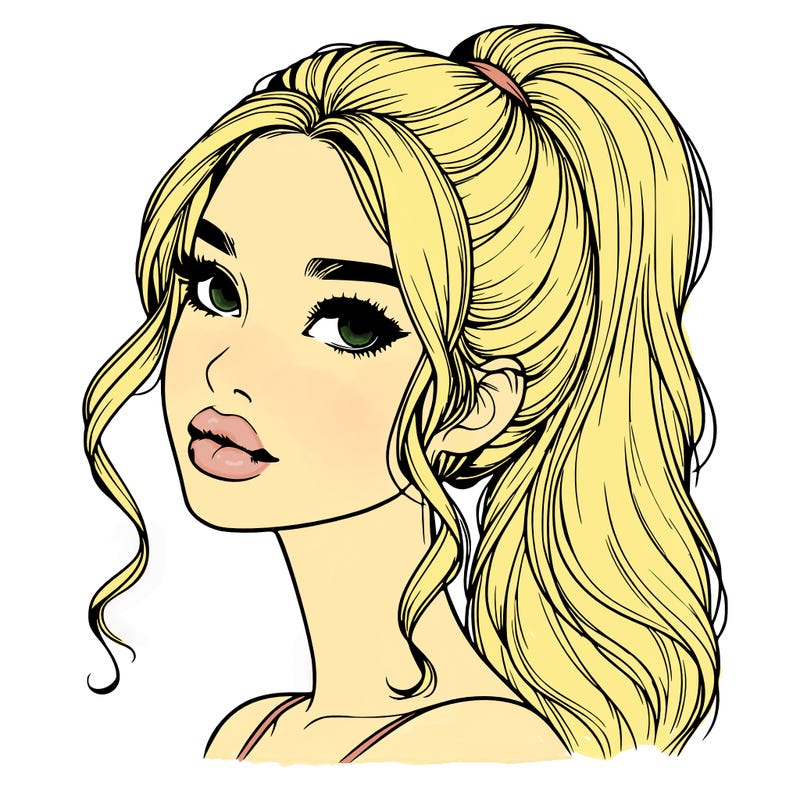 realistic girl with a ponytail on her hair and lips