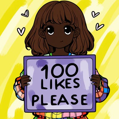 a girl holding a sign saying 100 likes please