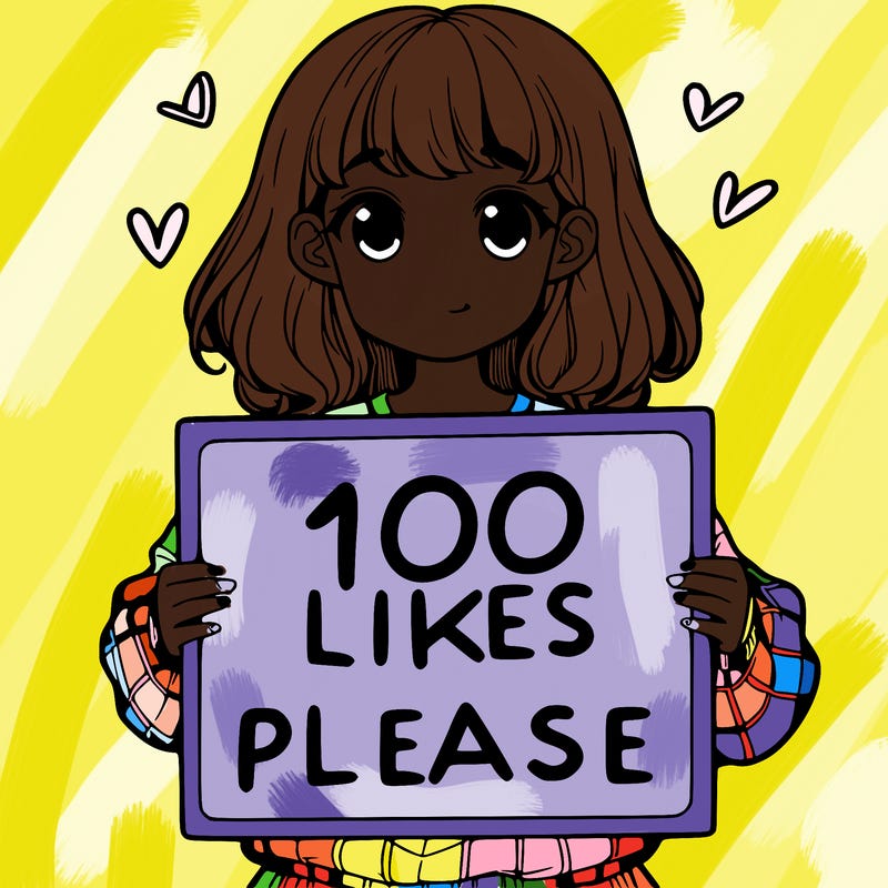a girl holding a sign saying 100 likes please