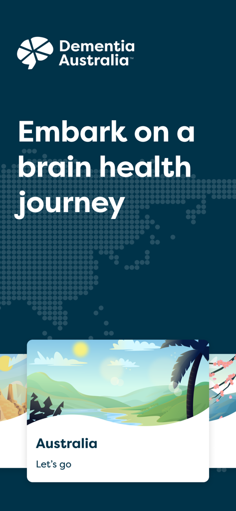 BrainTrack - BrainTrack app welcome screen titled Embark on a brain health journey featuring the Dementia Australia logo.