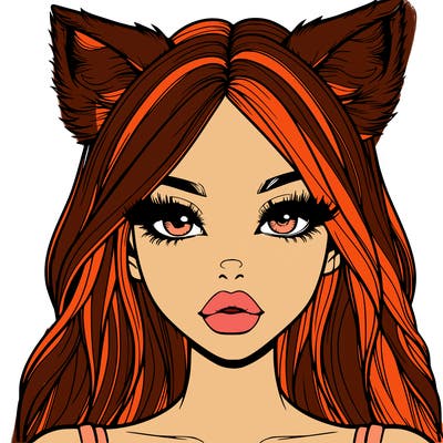 realistic girl with fox ears and realistic lips
