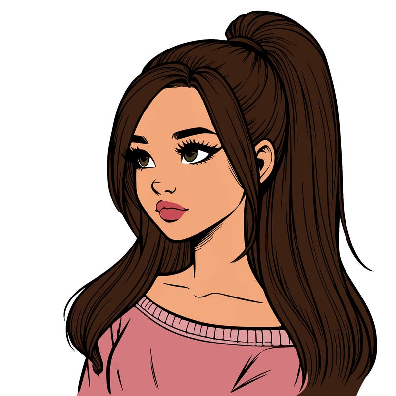 realistic girl with a high ponytail