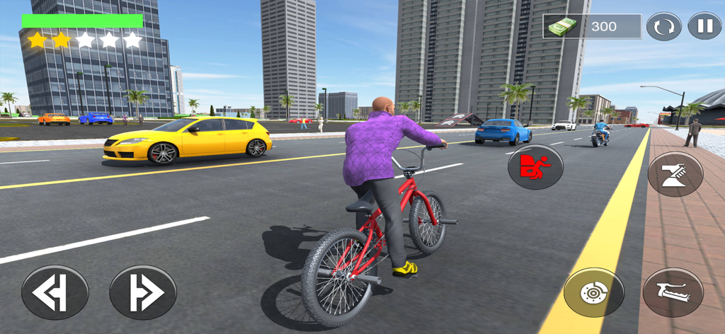 Gangster Life Open World Games - A character riding a red bicycle on a busy city street