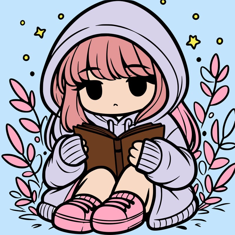 girl in oversized hoodie reading a book