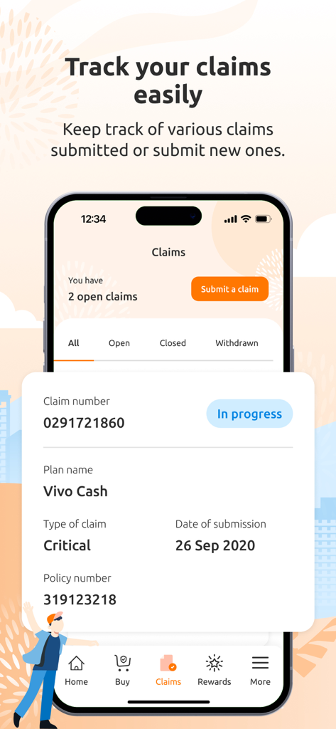 Mobile interface of My Income app showing insurance claim status and tracking details