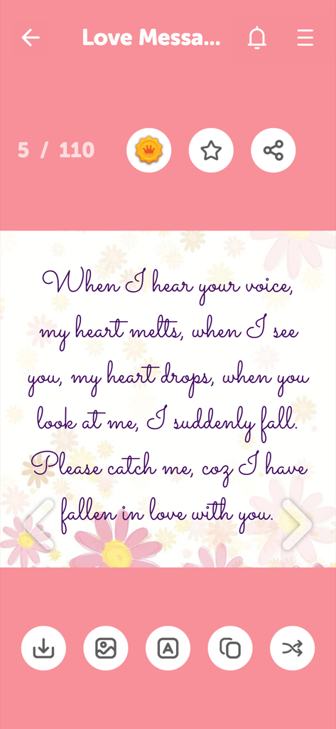 Love Messages - Quotes - A romantic quote on a floral background in the Love Messages app