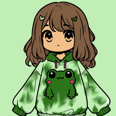 girl wearing frogging sweatshirt