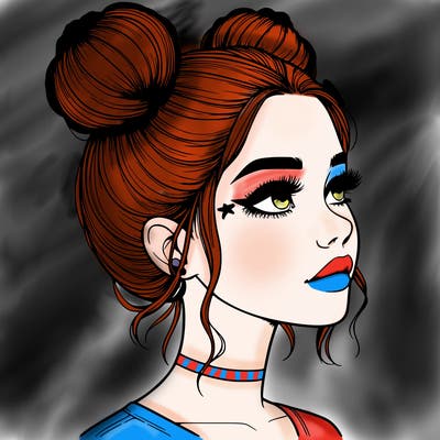 realistic girl with buns on the top of her head