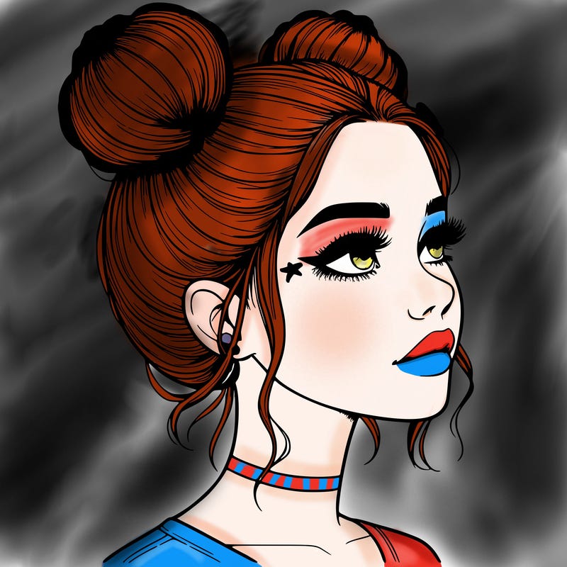 realistic girl with buns on the top of her head