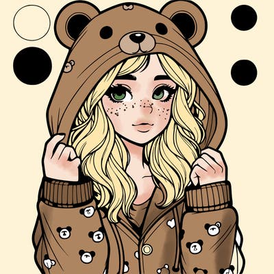 realistic girl in a animal pjs hoodie