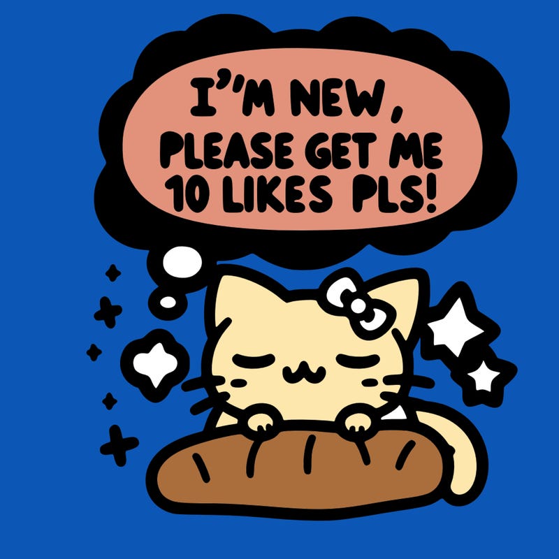 kitty taking a nap dream talking and saying "i'm new, please get me at least 10 likes pls!!"