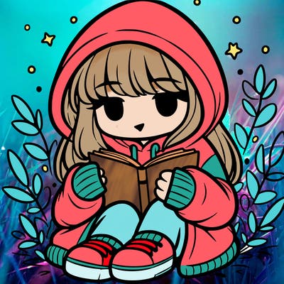 girl in oversized hoodie reading a book