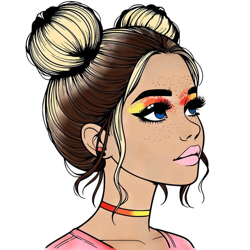 realistic girl with buns on the top of her head