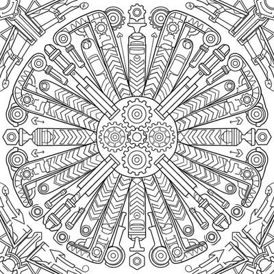 Discover a truly unique coloring experience with this Asphalt Paver Mandala, blending industrial mechanics into a mesmerizing symmetrical design. Dive into a world of gears, tracks, and rollers, perfect for hours of creative relaxation.