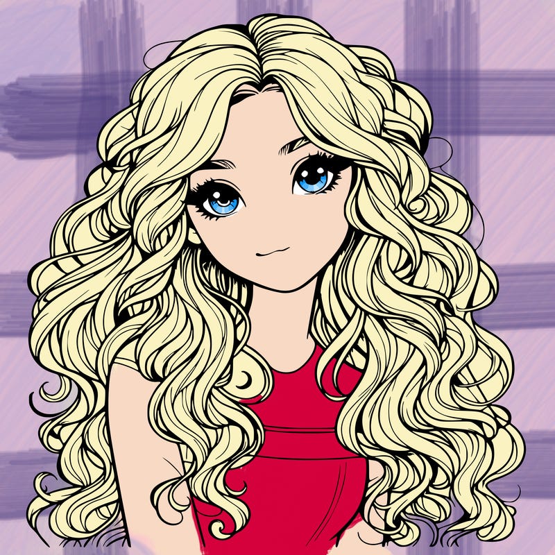 realistic pretty girl with long curly hair