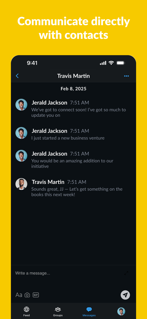 Black Knowledge - Direct messaging interface of the Black Knowledge app showing a conversation between two entrepreneurs.