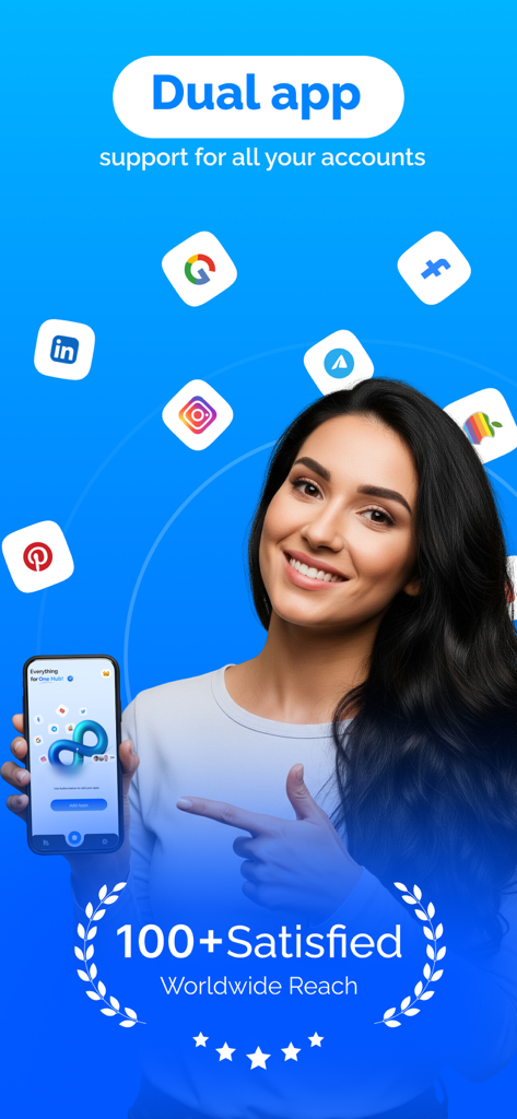 Clone App ~ Multiple Accounts - 複数のアカウントを管理するためのClone Appインターフェイスが表示されたスマートフォンを持つ女性