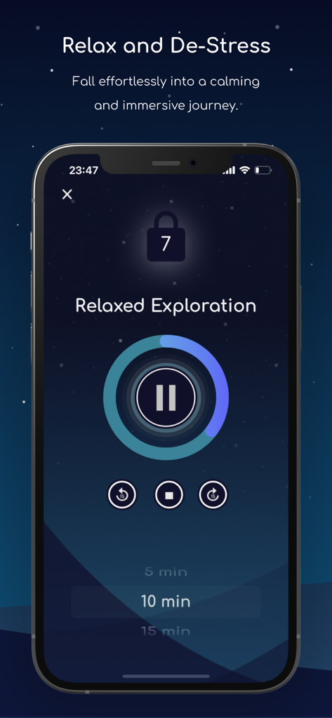 Interfaccia dell'app Lumenate per una sessione di esplorazione rilassata