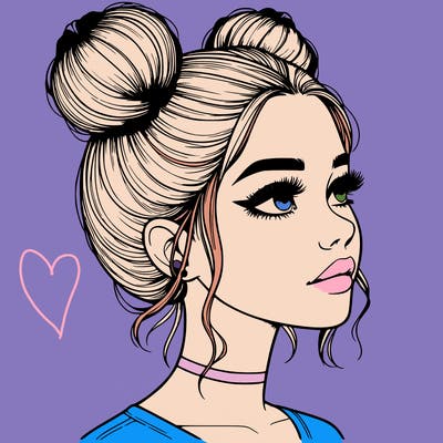 realistic girl with buns on the top of her head