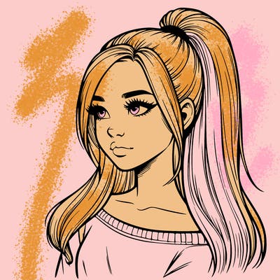 realistic girl with a high ponytail