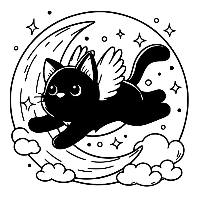 blue cat flying in the moon