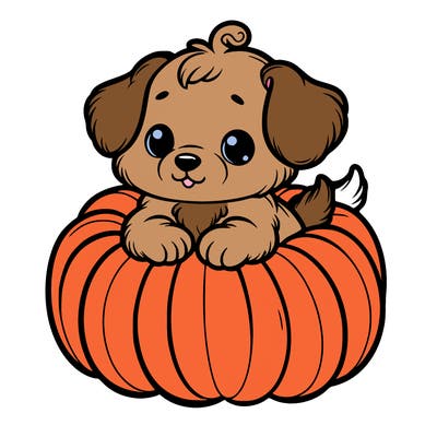 cute little puppy in a pumpkin