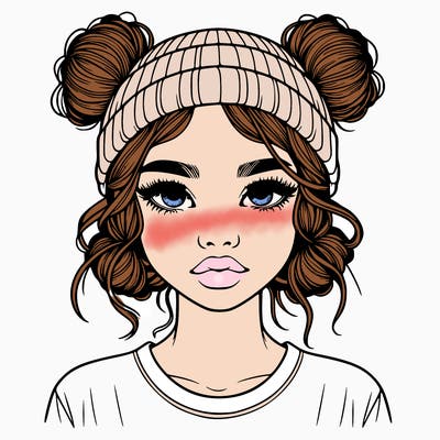 realistic girl with buns in her hair with a beanie on