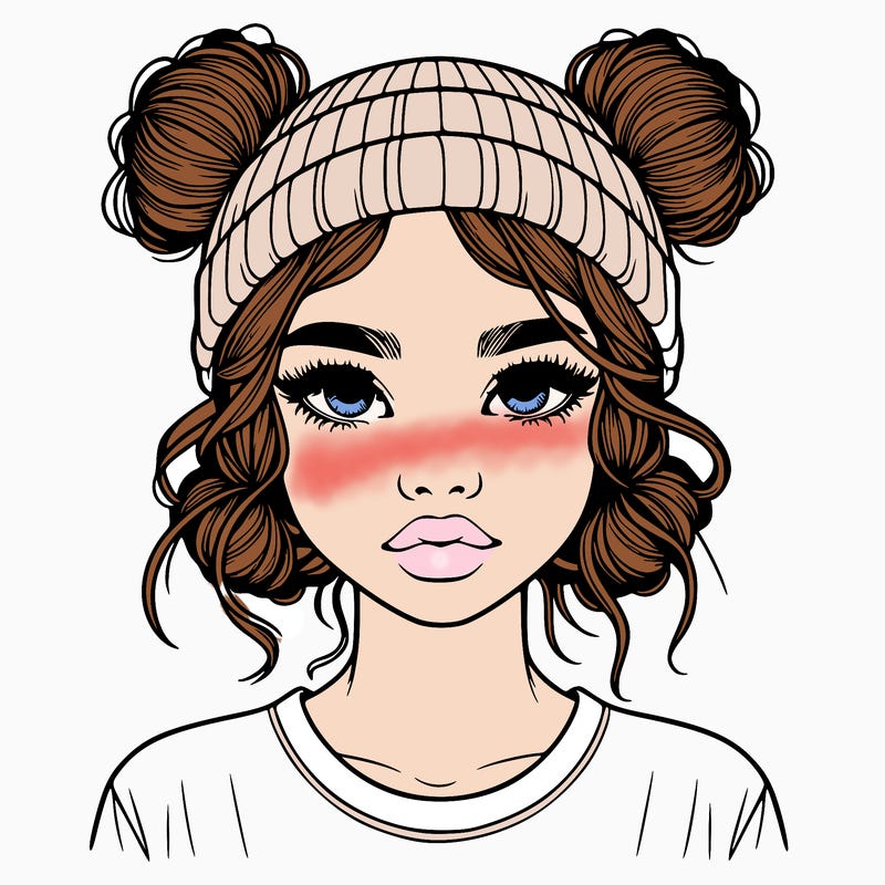 realistic girl with buns in her hair with a beanie on