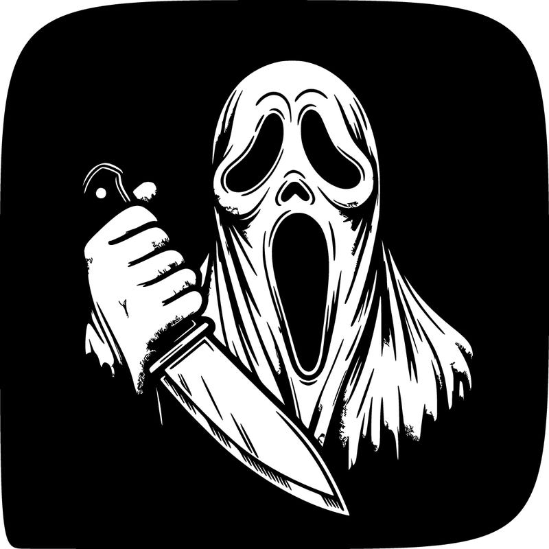 ghost face from scream with knife going across background