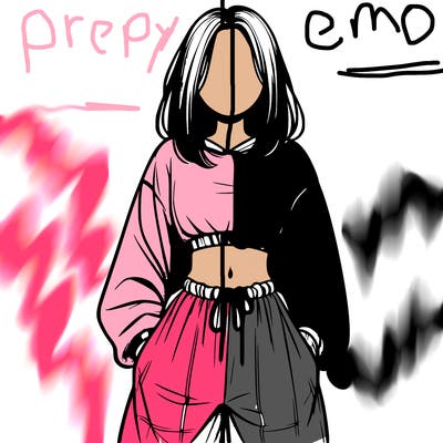 realistic girl faceless with baggy pants and a crop top