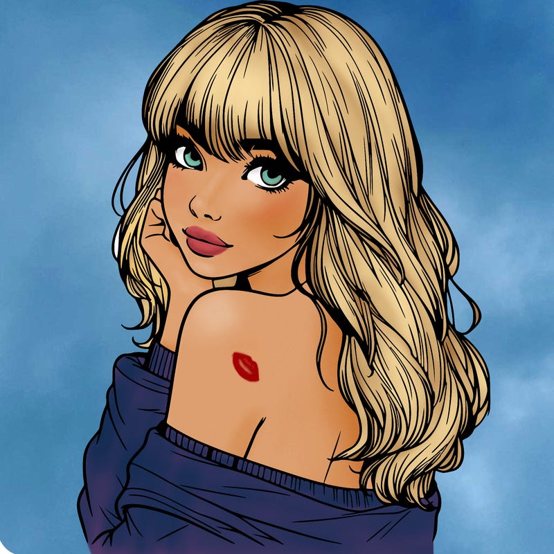 realistic girl with bangs looking over her shoulder