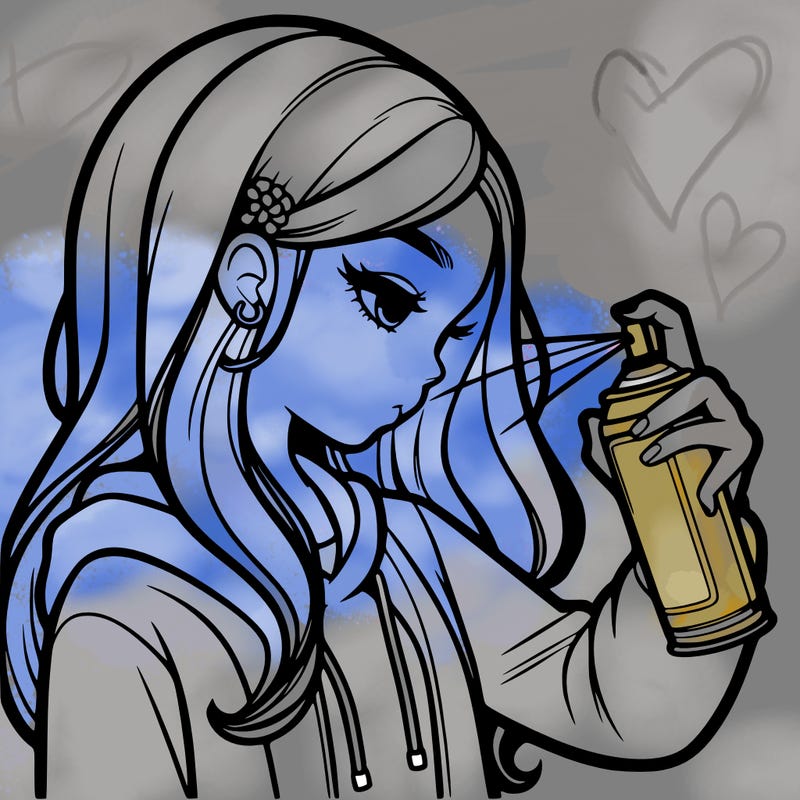 a realistic girl spray painting