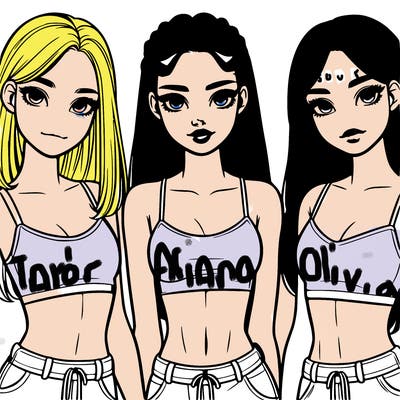 three teenage (two black one white) girls with crop tops realistic and pretty