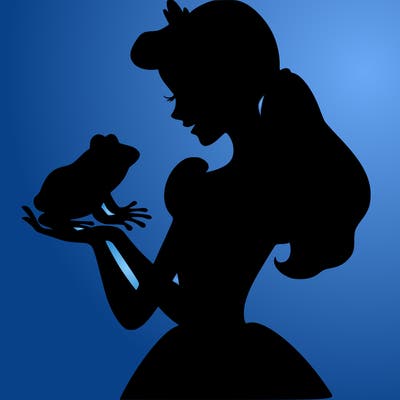 a shadow of a princess holding a frog realistic