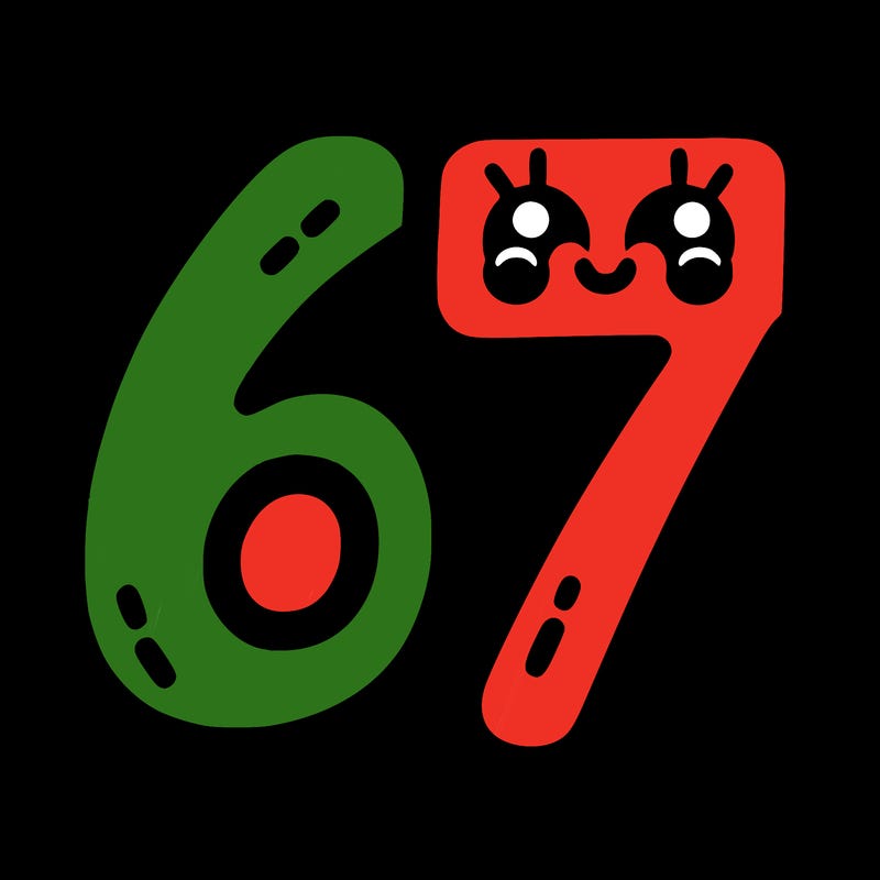 the numbers 67