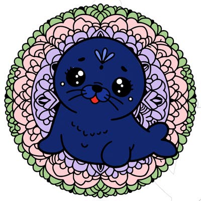 a cute baby seal mandala